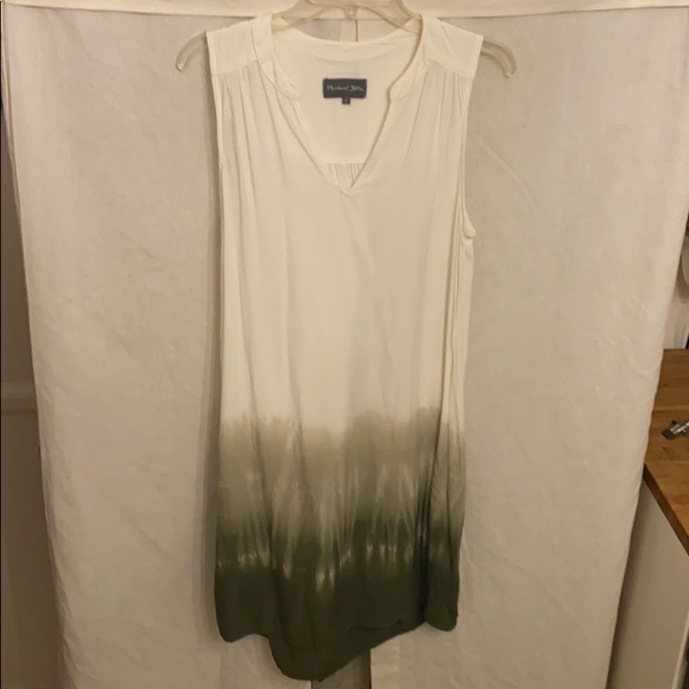 Michael Stars cream and green tie dye dress